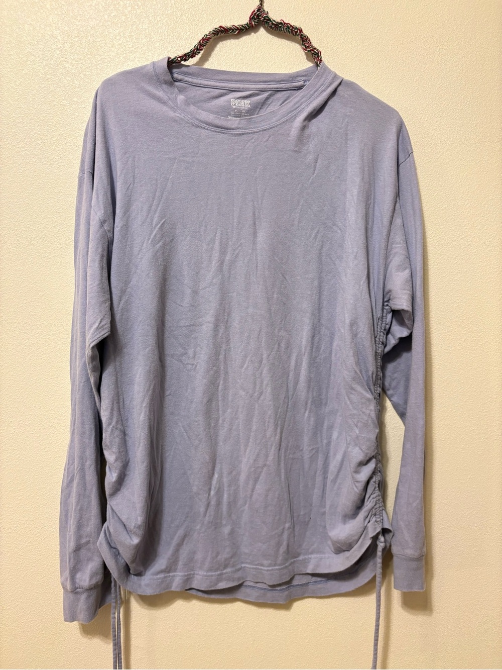 Pink brand Light blue Long Sleeve Ruched Side Top